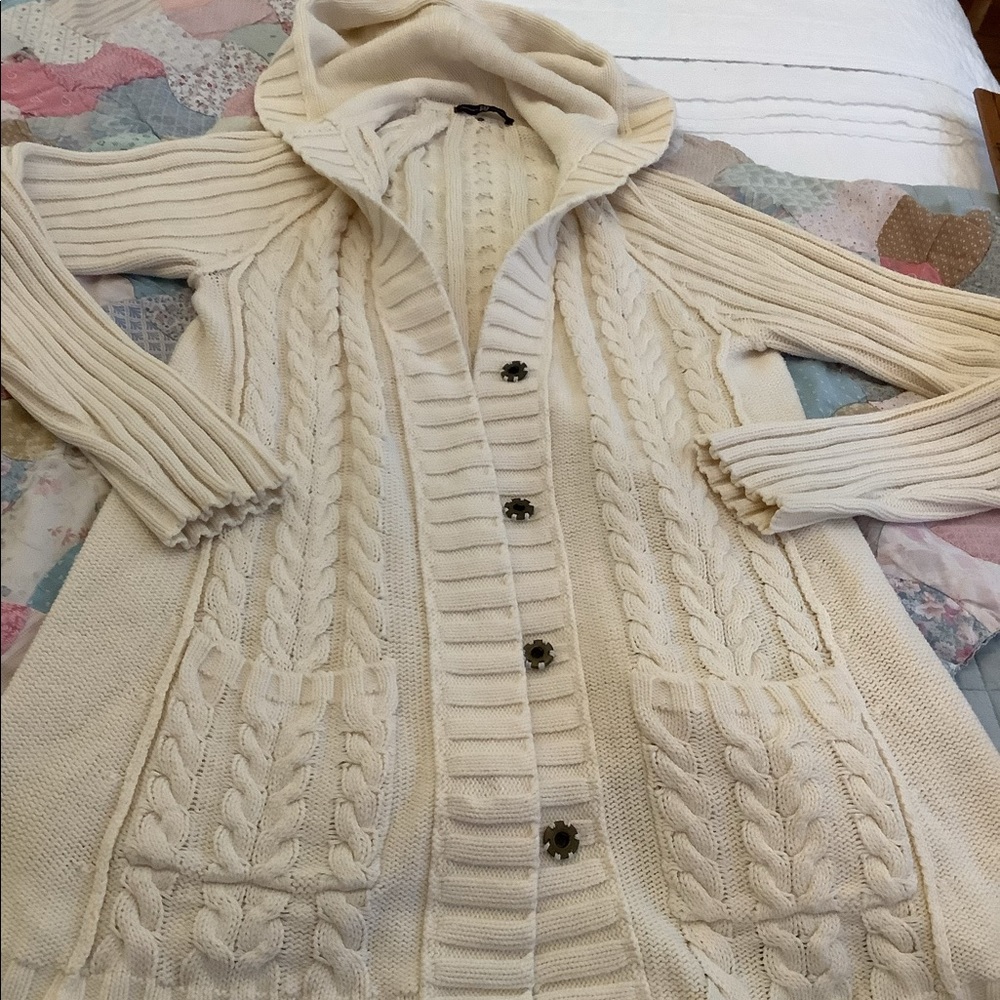 GAP Cream Cable-Knit Hooded Cardigan